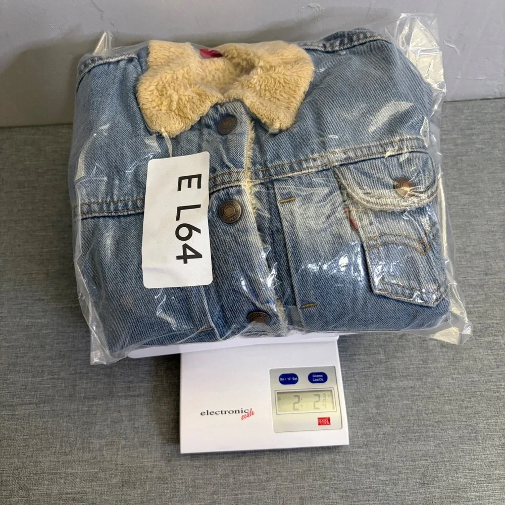 Levi's‎ Denim Trucker Jacket Kids Junior Medium Blue Sherpa Lined Y2K Vintage